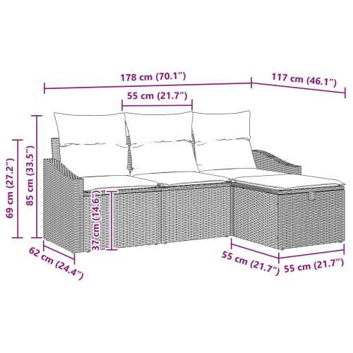 set od 4 komada vrtnih sofa s jastučićima smeđi poli ratan Cijena