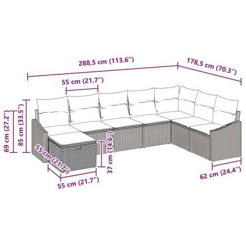 Set od 8 Vrtnih Sofa s Jastucima od Bež Poly Ratana Cijena