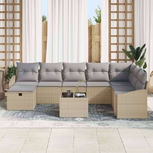 9-dijelni vrtni sofa set s jastučićima bež poliratana Cijena