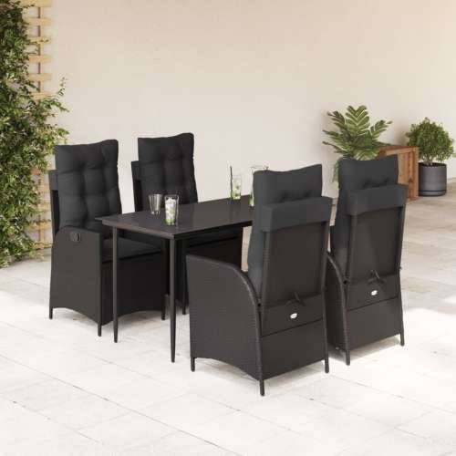 Vrtna garnitura - 5-dijelni vrtni blagovaonski set s jastucima od poliratana crni - 140 x 70 x 74 cm Bez naslona za noge 4 Cijena