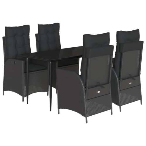 Vrtna garnitura - 5-dijelni vrtni blagovaonski set s jastucima od poliratana crni - 140 x 70 x 74 cm Bez naslona za noge 4 Cijena