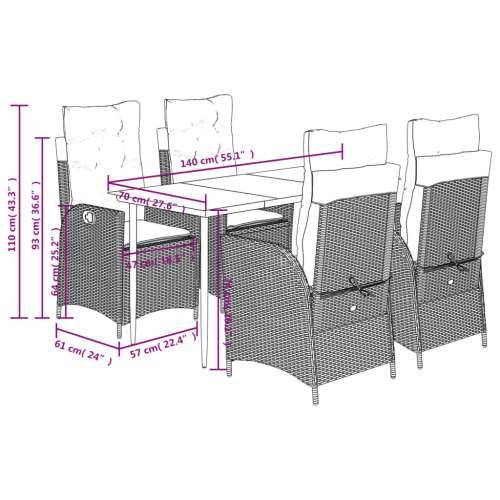 Vrtna garnitura - 5-dijelni vrtni blagovaonski set s jastucima od poliratana crni - 140 x 70 x 74 cm Bez naslona za noge 4 Cijena