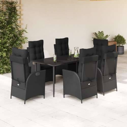 Vrtna garnitura - 7-dijelni vrtni blagovaonski set s jastucima crni od poliratana - 160 x 80 x 74 cm Sa naslonom za noge 6 Cijena