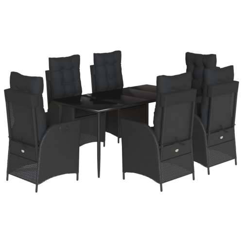 Vrtna garnitura - 7-dijelni vrtni blagovaonski set s jastucima crni od poliratana - 160 x 80 x 74 cm Sa naslonom za noge 6 Cijena