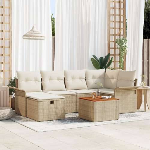 Set vrtnih sofa od 7 komada s jastucima Bež Poli Ratan Cijena