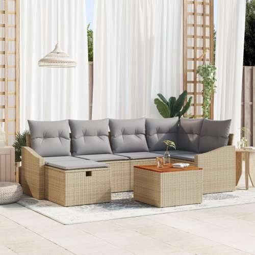 7 komada set vrtnih sofa s jastučićima bež poli ratan Cijena
