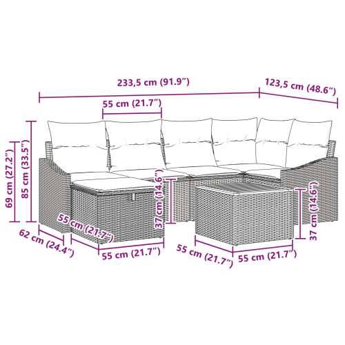 7 komada set vrtnih sofa s jastučićima bež poli ratan Cijena