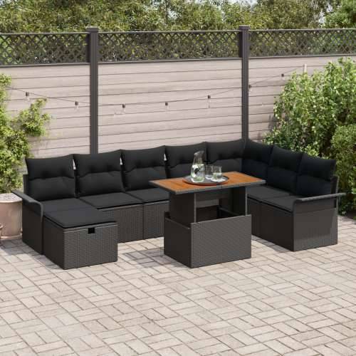 9-dijelni vrtni sofa set s jastučićima crni poli ratan Cijena
