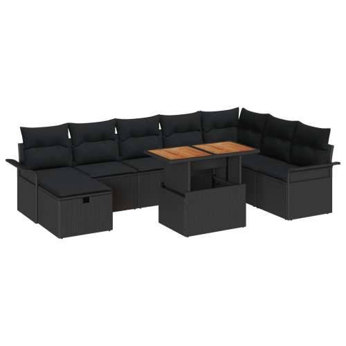 9-dijelni vrtni sofa set s jastučićima crni poli ratan Cijena
