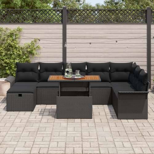 9-dijelni vrtni sofa set s jastučićima crni poli ratan Cijena