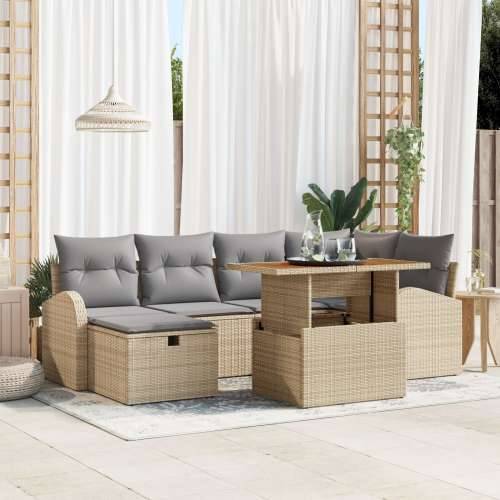 7-dijelni vrtni sofa set s jastučićima bež poli rattan Cijena