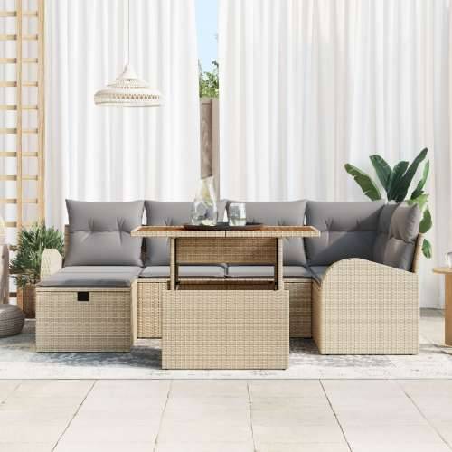 7-dijelni vrtni sofa set s jastučićima bež poli rattan Cijena
