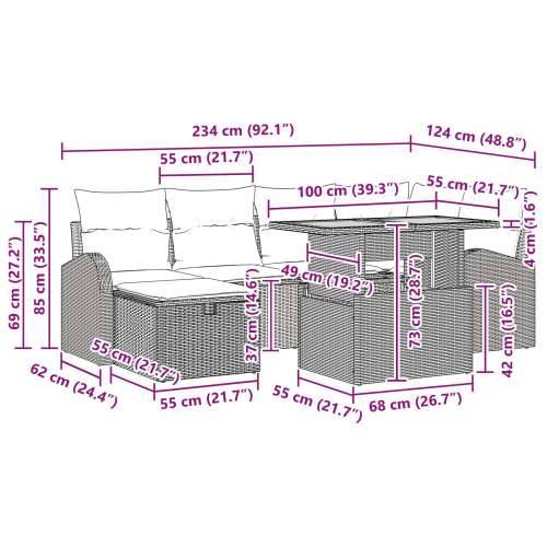 7-dijelni vrtni sofa set s jastučićima bež poli rattan Cijena