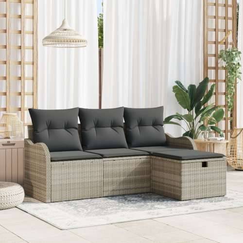Set vrtnih sofa od 4 dijela s jastučićima svjetlosiva poli ratan Cijena