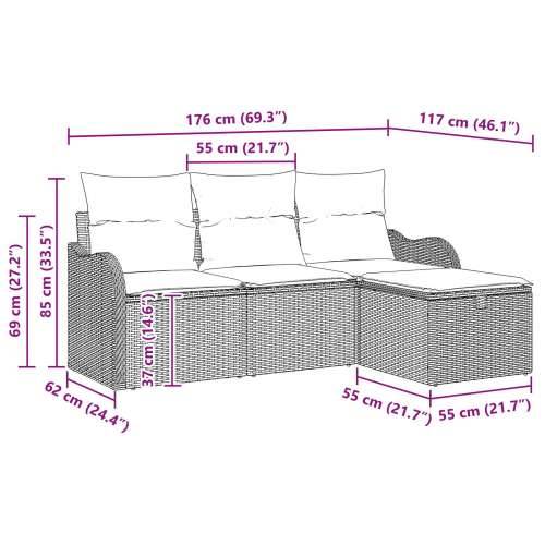 Set vrtnih sofa od 4 dijela s jastučićima svjetlosiva poli ratan Cijena