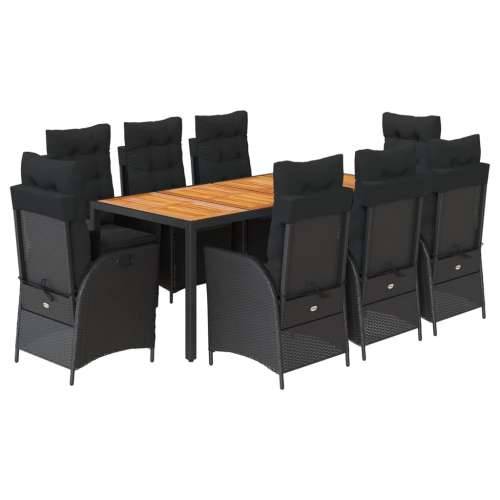 Vrtna garnitura - 9-dijelni vrtni blagovaonski set s jastucima crni od poliratana - Crna Dužina stola 190 cm 8 Cijena