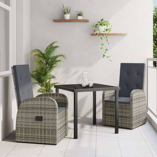 set od 3 dijela vrtne blagovaonske garniture s jastučićima - sivi poli ratan Cijena