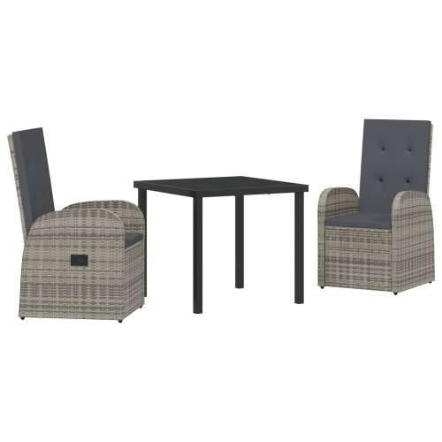 set od 3 dijela vrtne blagovaonske garniture s jastučićima - sivi poli ratan Cijena