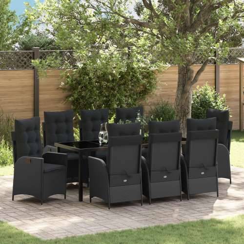 9 dijelni vrtni dining set s jastučićima Crni poli ratan Cijena