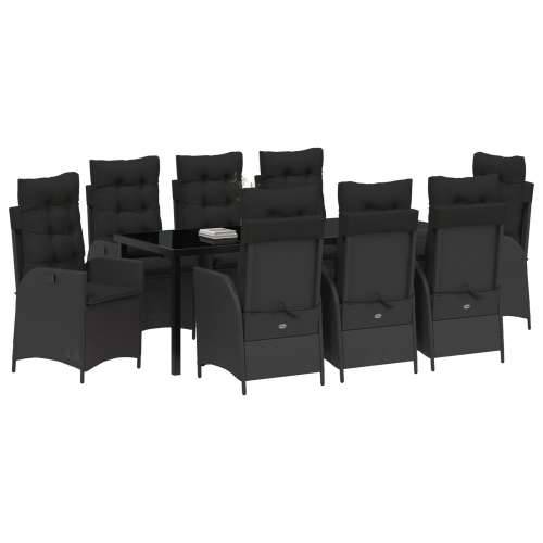 9 dijelni vrtni dining set s jastučićima Crni poli ratan Cijena