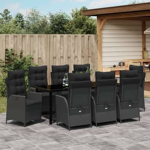 9 dijelni vrtni dining set s jastučićima Crni poli ratan Cijena