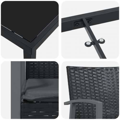 Set od 4 Crna PE ratan 56.5x57x83 cm Izdržljivo Vrtna stolica Cijena