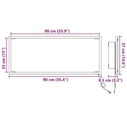Ogledalo za kupaonicu s LED svjetlom Siva Sonoma 90x8,5x37 cm Cijena