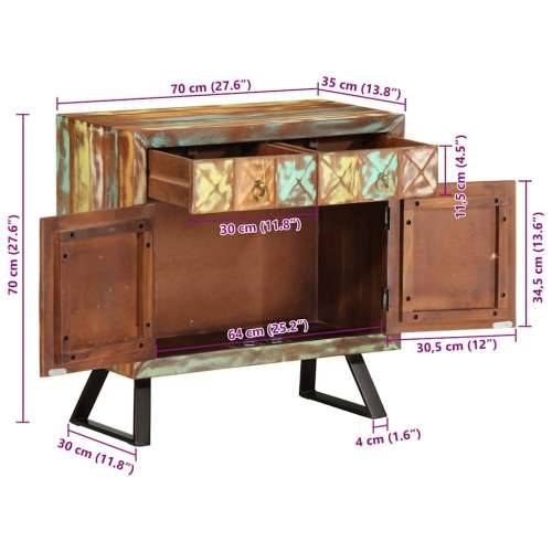 Ormarić s ladicama Višebojni 70x35x70 cm puno drvo, prerađeno - Šareni 1 Cijena