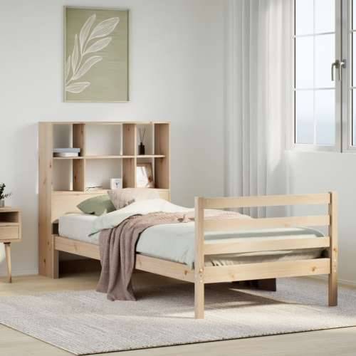 Krevet s regalom za knjige bez madraca 90x190 cm od borovine - Prirodna 90 x 190 cm Cijena