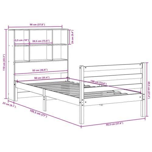 Krevet s regalom za knjige bez madraca 90x190 cm od borovine - Prirodna 90 x 190 cm Cijena