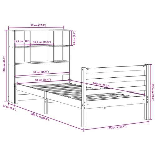 Krevet s regalom za knjige bez madraca 90x200 cm od borovine - Prirodna 90 x 200 cm Cijena