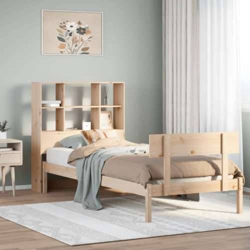 Krevet s regalom za knjige bez madraca 90x200 cm od borovine - Prirodna 90 x 200 cm Cijena
