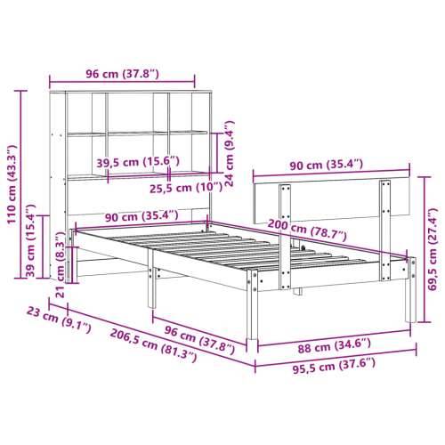 Krevet s regalom za knjige bez madraca 90x200 cm od borovine - Prirodna 90 x 200 cm Cijena