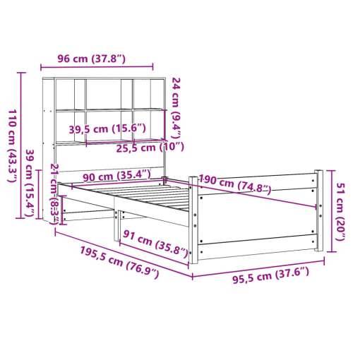 Krevet s regalom za knjige bez madraca 90x190 cm od borovine - Prirodna 90 x 190 cm Cijena