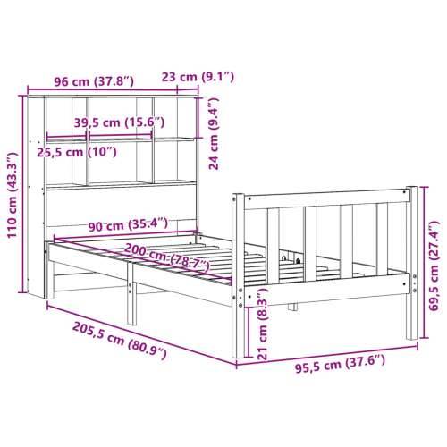 Krevet s regalom za knjige bez madraca 90x200 cm od borovine - Prirodna 90 x 200 cm Cijena