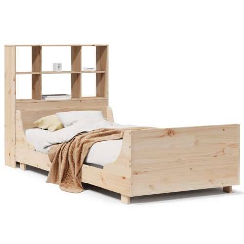 Krevet s regalom za knjige bez madraca 90x200 cm masivno drvo - Smeđa 90 x 200 cm Cijena