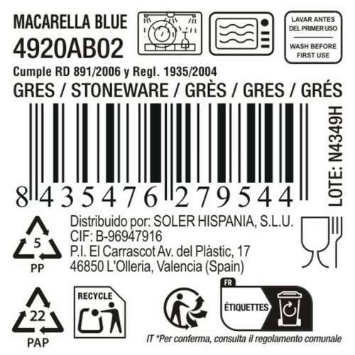 Plakans šķīvis La Mediterránea Macarella blue Ø 26,5 cm (12 kom.) Cijena