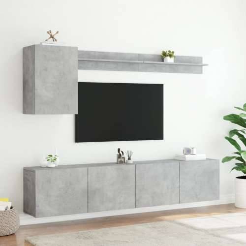 5-dijelni zidni TV elementi svjetlima boja betona drveni - Beton siva 1 Cijena