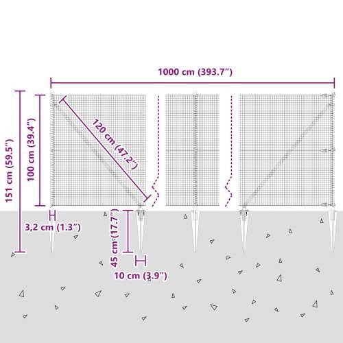 Set Stubova Ograde 10 x 1 m Set od 2 Pocinčani Čelik 10 x 1 metara Cijena