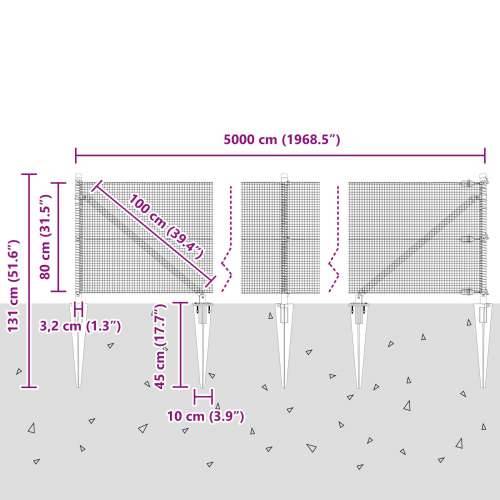 zavarena žičana ograda s 13 sidrenih stupova Zeleno 0.8x50 m Čelik Cijena