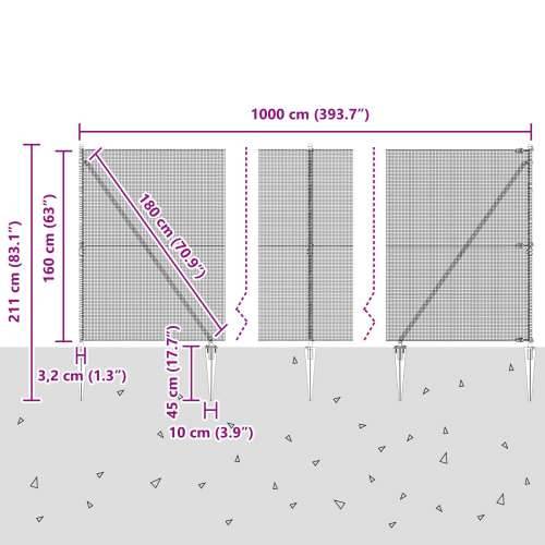 Zavarena Ograda s 7 Sidrenih Stupova Siva 1.6x10 m Čelik Cijena