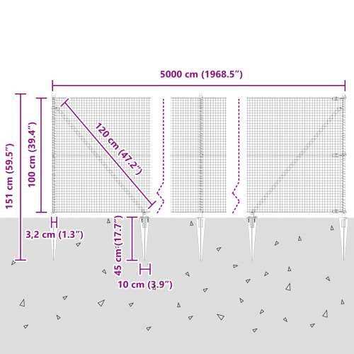 Zavarena Ograda sa 13 Zabijenih Stupova Siva 1x50 m Čelik Cijena