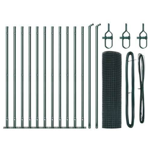 Set stupova za ograde Set od 2 Zeleni Metal 25 x 0.5 m Čvrst Cijena