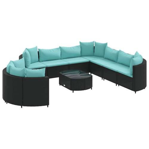 Vrtna garnitura - 10-dijelni set vrtnih sofa s jastucima crni od poliratana - Crna i plava 10 Cijena