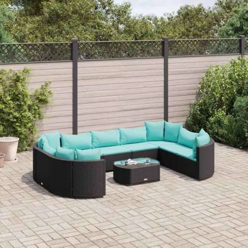 Vrtna garnitura - 10-dijelni set vrtnih sofa s jastucima crni od poliratana - Crna i plava 10 Cijena
