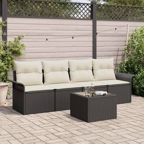 set vrtnih sofa od 5 dijelova s jastučićima crni poli ratan, 2-sjedalna vrtna sofa s pohranom i jastučićima crni poli ratan Cijena