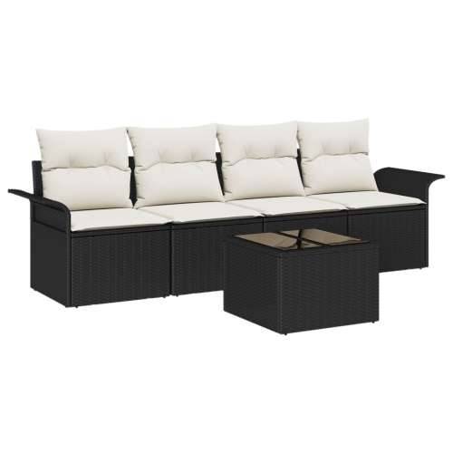 set vrtnih sofa od 5 dijelova s jastučićima crni poli ratan, 2-sjedalna vrtna sofa s pohranom i jastučićima crni poli ratan Cijena