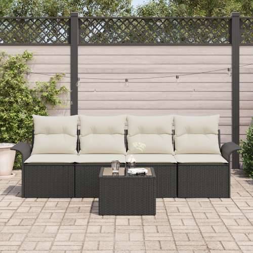 set vrtnih sofa od 5 dijelova s jastučićima crni poli ratan, 2-sjedalna vrtna sofa s pohranom i jastučićima crni poli ratan Cijena