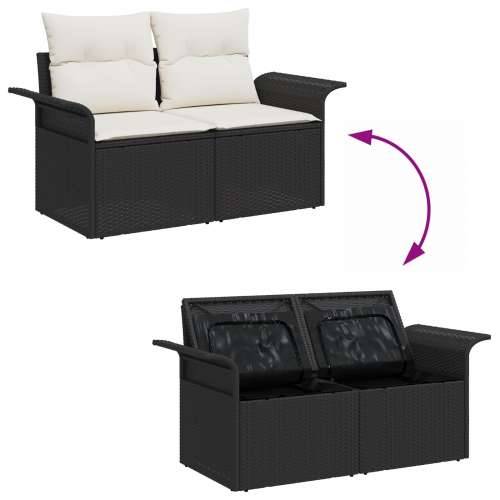 set vrtnih sofa od 5 dijelova s jastučićima crni poli ratan, 2-sjedalna vrtna sofa s pohranom i jastučićima crni poli ratan Cijena