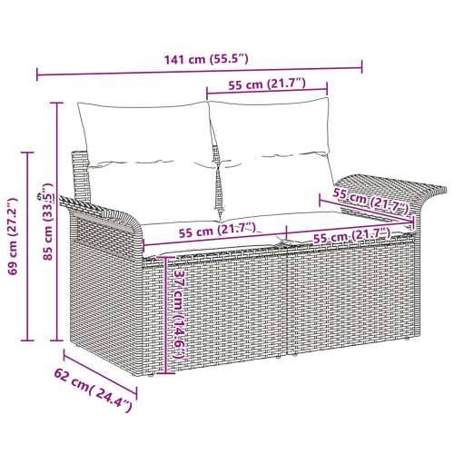 set vrtnih sofa od 5 dijelova s jastučićima crni poli ratan, 2-sjedalna vrtna sofa s pohranom i jastučićima crni poli ratan Cijena